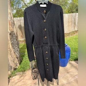 ▶️ St. John ◀️ Santana Black Knit Dress with  Gold Buttons. Size 2. Fits like 6